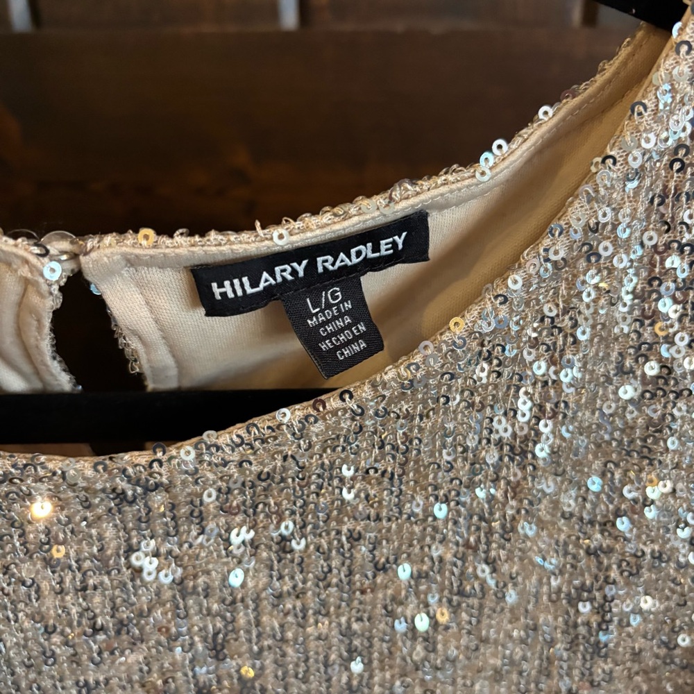 Hilary Radley Gold Platinum Sequin Blouse Short Sleeve Large - Picture 6 of 6